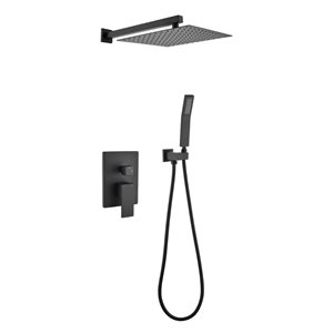 WELLFOR 2-Function Wall-Mounted Shower System with 10-in Rain Shower Head in Matte Black