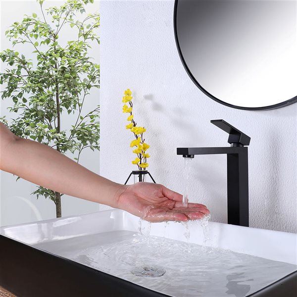 WELLFOR 12-in Matte Black Deck-Mounted Bathroom Sink Faucet