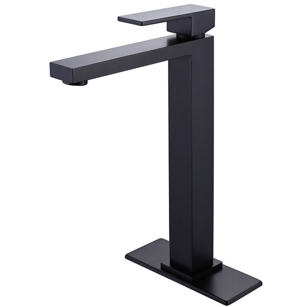 WELLFOR 12-in Matte Black Deck-Mounted Bathroom Sink Faucet