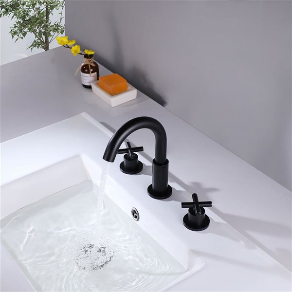 WELLFOR Matte Black 8-in Widespread Bathroom Sink Faucet with Double Handle