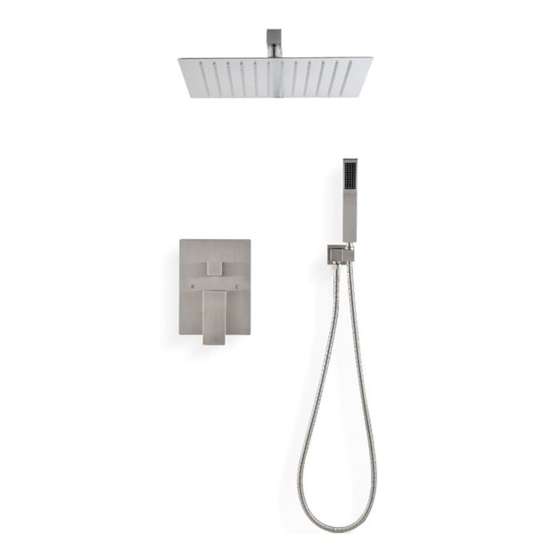 WELLFOR 2-Function Ceiling-Mounted Shower System with 16-in Top Spray in Brushed Nickel