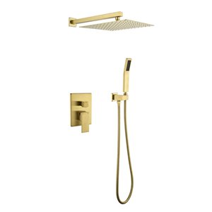 WELLFOR 2-Function Wall-Mounted Shower System with 10-in Rain Top Spray in Brushed Gold