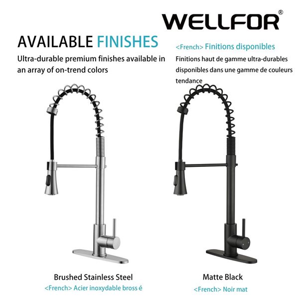 WELLFOR Sink Faucets Matte Black 1-handle Deck Mount Pull-down Handle/lever Residential Kitchen Faucet (Deck Plate Included)