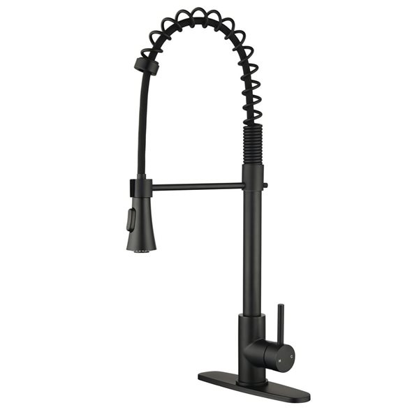 WELLFOR Sink Faucets Matte Black 1-handle Deck Mount Pull-down Handle/lever Residential Kitchen Faucet (Deck Plate Included)