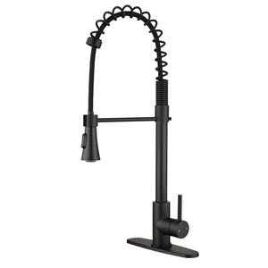 WELLFOR Sink Faucets Matte Black 1-handle Deck Mount Pull-down Handle/lever Residential Kitchen Faucet (Deck Plate Included)