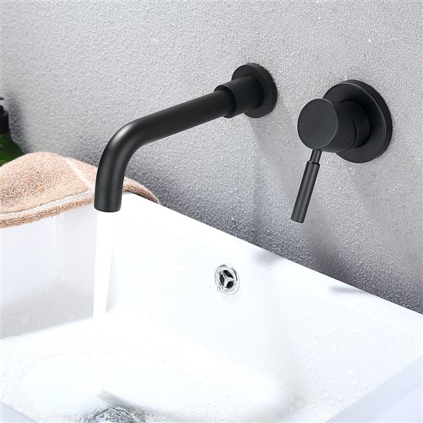 WELLFOR Matte Black Wall-Mounted Bathroom Sink Faucet with Single Handle