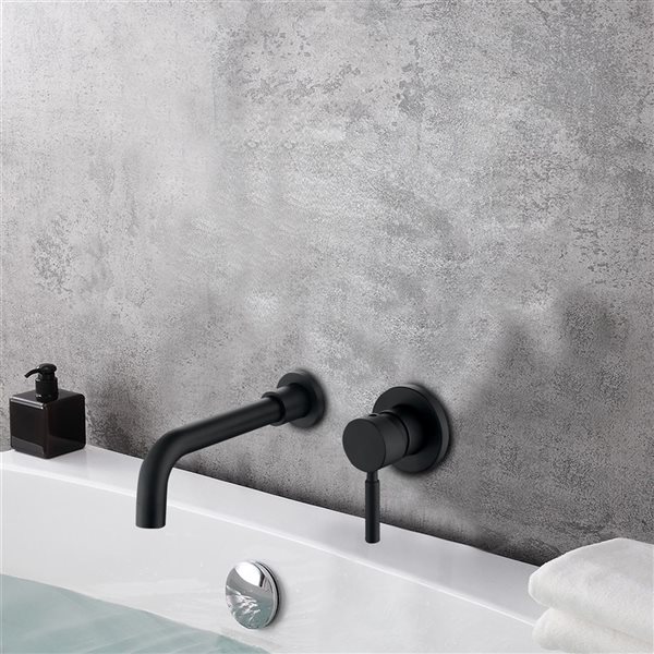 WELLFOR Matte Black Wall-Mounted Bathroom Sink Faucet with Single Handle