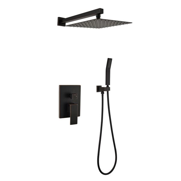 WELLFOR 2-Function Wall-Mounted Shower System with 10-in Top Spray in Oil-Rubbed Bronze