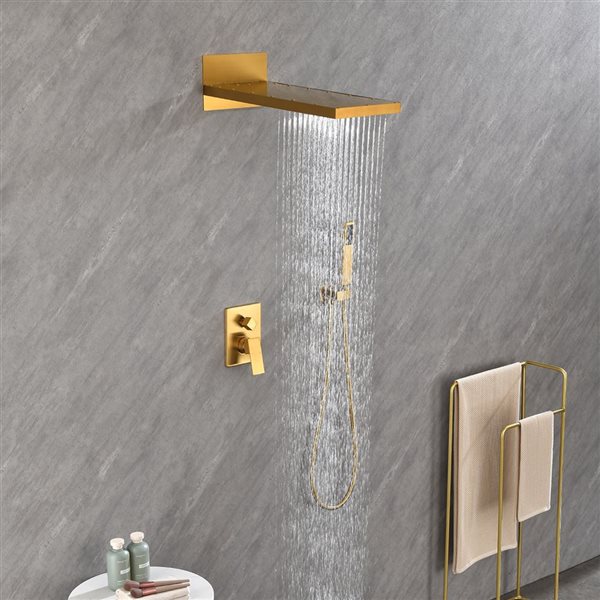 WELLFOR Brushed Gold Shower System with 2-Function Shower Head and ...