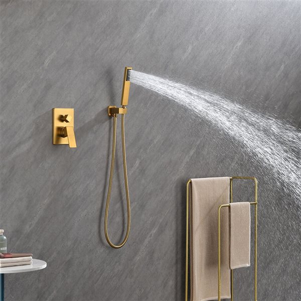 WELLFOR Brushed Gold Shower System with 2-Function Shower Head and ...