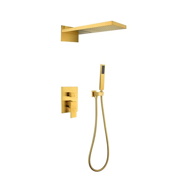 WELLFOR Brushed Gold Shower System With 2-Function Shower Head And ...