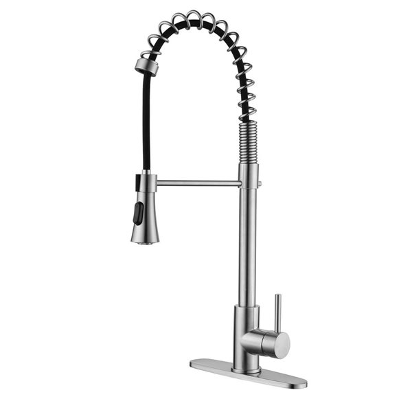 WELLFOR Sink Faucets Brushed Nickel 1-handle Deck Mount Pull-down Handle/lever Residential Kitchen Faucet (Deck Plate Included)