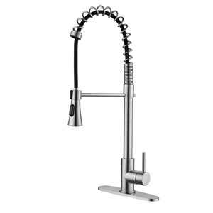 WELLFOR Sink Faucets Brushed Nickel 1-handle Deck Mount Pull-down Handle/lever Residential Kitchen Faucet (Deck Plate Included)