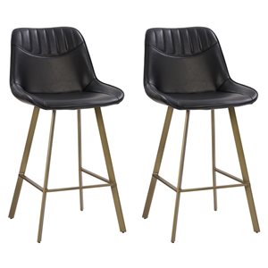 CorLiving Christoff Black Bar Height (27-in to 35-in) Upholstered Bar Stool - Set of 2