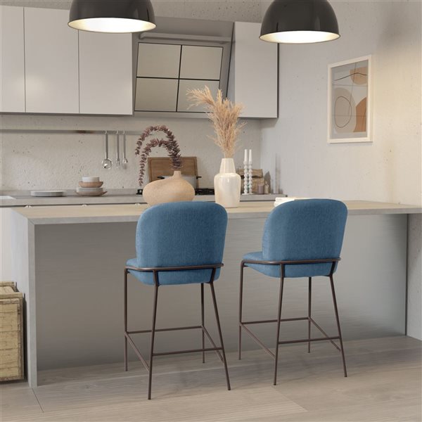 CorLiving Blakeley Blue Bar Height (27-in to 35-in) Upholstered Bar Stool