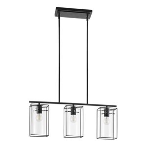 EGLO Loncino 1 3-Light Black Pendant Light with Clear Glass