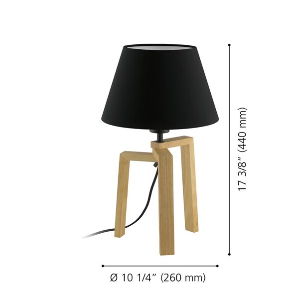 Lampe de table en bois avec abat-jour en tissu noir Chietino par EGLO de 17,38 po