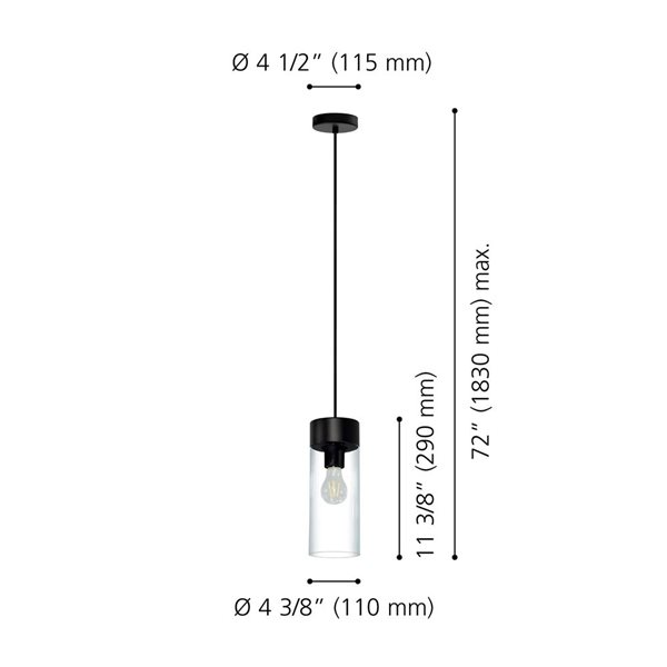 Luminaire suspendu noir mat à 1 lumière Montey par EGLO avec verre clair