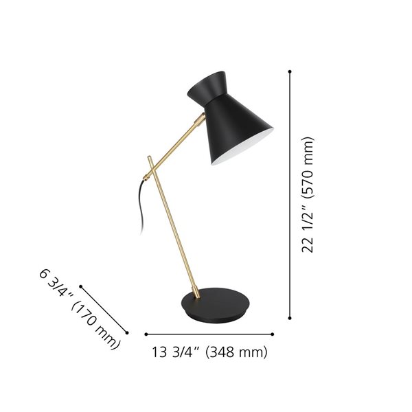 EGLO Amezaga 22.5-in Black and Brushed Brass Table Lamp