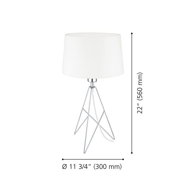 Lampe de table en chrome avec abat-jour en tissu blanc Camporale par EGLO de 22 po