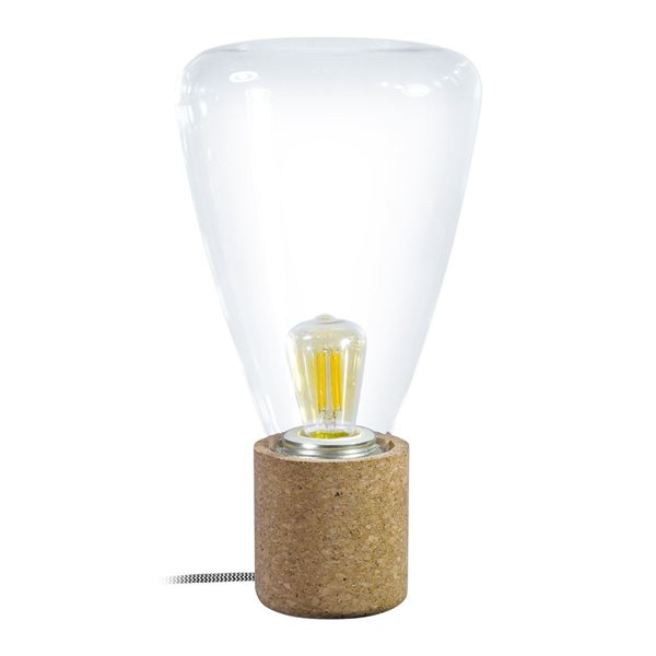 EGLO Olival 13.25-in Cork Table Lamp with Clear Glass Shade