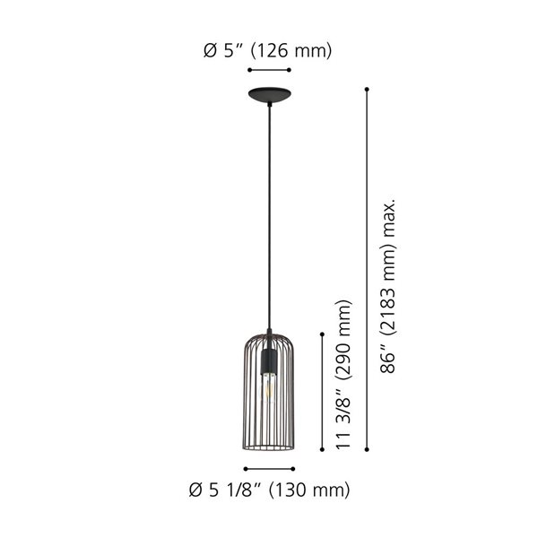 Luminaire suspendu à 1 lumière Roccamena par EGLO, noir et cuivré