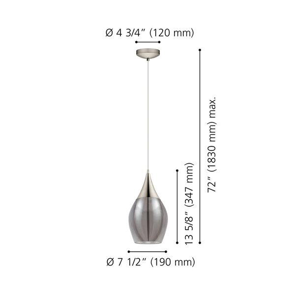 Luminaire suspendu DEL à 1 lumière en nickel mat Nuves par EGLO avec verre teinté