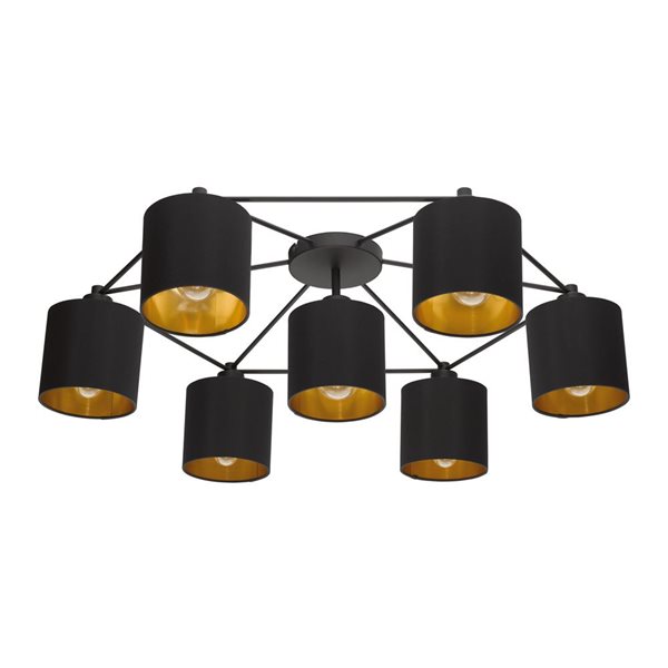 EGLO Staiti 33.13-in 7-Light Black Flush Mount Light with Black and Gold Fabric Shade