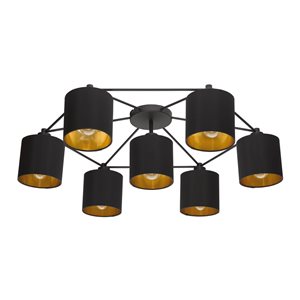 EGLO Staiti 33.13-in 7-Light Black Flush Mount Light with Black and Gold Fabric Shade