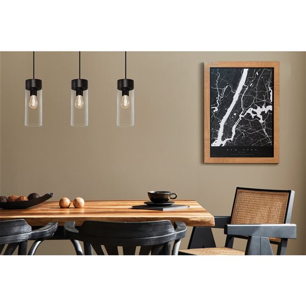 EGLO Montey 3-Light Matte Black Pendant Light with Clear Glass Shades