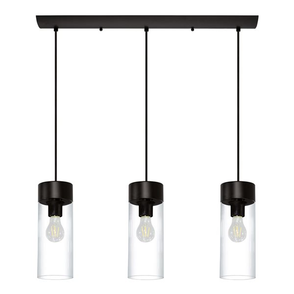 EGLO Montey 3-Light Matte Black Pendant Light with Clear Glass Shades