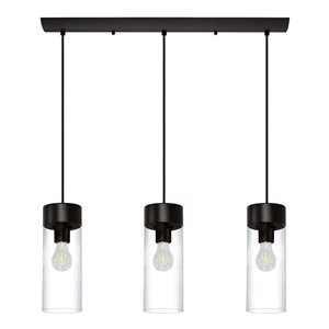 EGLO Montey 3-Light Matte Black Pendant Light with Clear Glass Shades