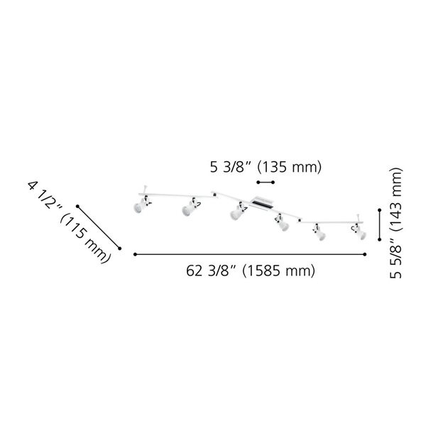 Luminaire sur rail à 6 lumières Trillo par EGLO de 62,38 po, noir et blanc