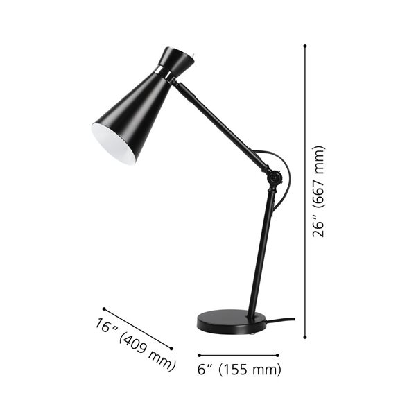 Lampe de table ajustable noire et chrome Sonresa par EGLO de 26,25 po