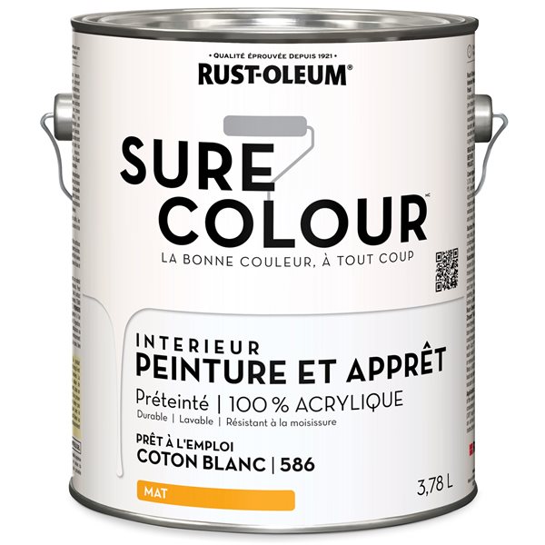 Peinture intérieure et apprêt Sure Colour coton blanc mat 3,78 L (Paquet de 2)