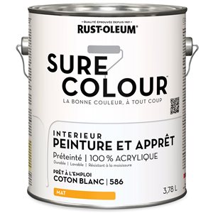 Peinture intérieure et apprêt Sure Colour coton blanc mat 3,78 L (Paquet de 2)