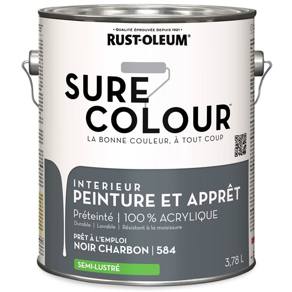 Peinture intérieure et apprêt Sure Colour noir charbon semi-lustré 3,78 L