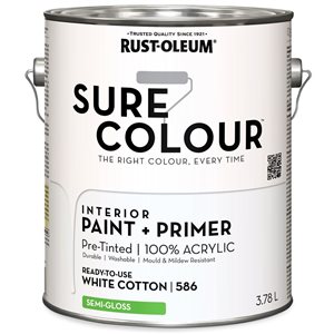 Sure Colour Interior Paint and Primer Semi-Gloss White Cotton 3.78L - 2-Pack