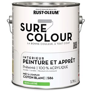 Peinture intérieure et apprêt Sure Colour coton blanc semi-lustré 3,78 L (Paquet de 2)