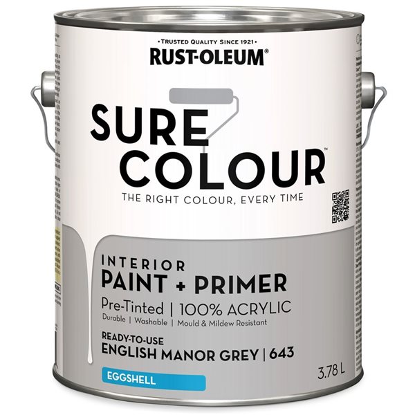 Sure Colour Interior Paint and Primer Eggshell English Manor Grey 3.78L - 2-Pack