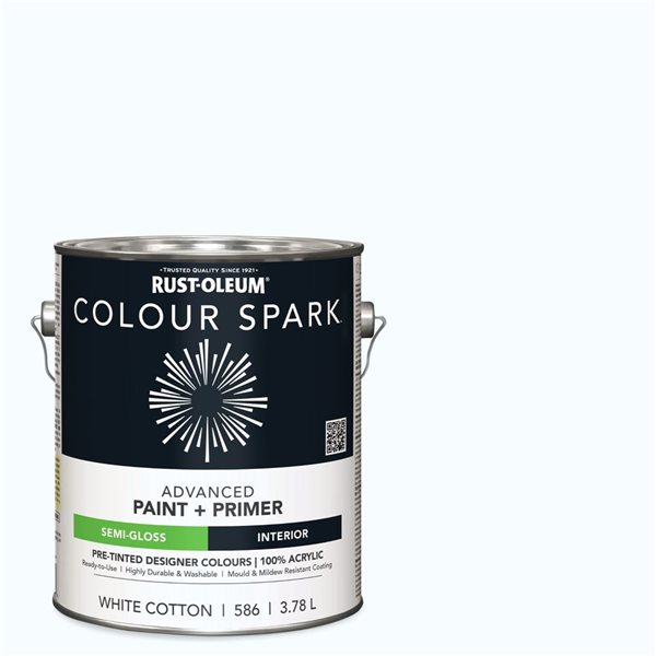 Colour Spark Interior Wall Paint White Cotton Semi-Gloss 3.78L