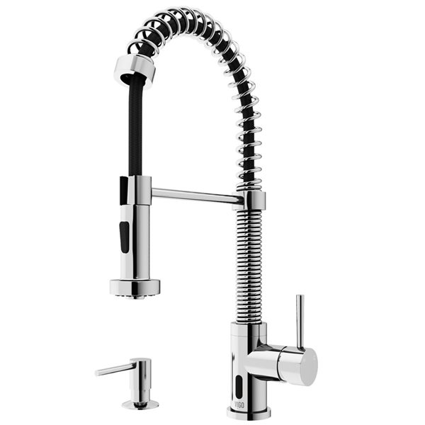 VIGO Edison Chrome 1-Handle Deck Mount Pull-Down Touchless Kitchen Faucet - Soap Dispenser