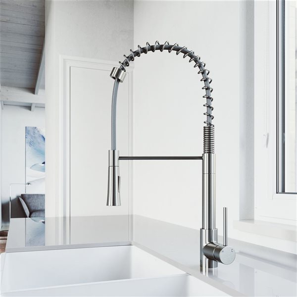 VIGO Laurelton Stainless Steel 1-Handle Deck Mount Pull-Down Kitchen Faucet