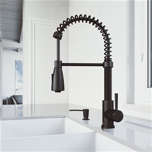 VIGO Brant Matte Black 1-Handle Deck Mount Pull-Down Kitchen Faucet with Soap Dispenser