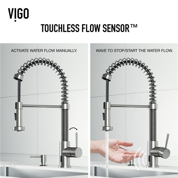 VIGO Edison Stainless Steel 1-Handle Deck Mount Pull-Down Touchless Kitchen Faucet - Soap Dispenser
