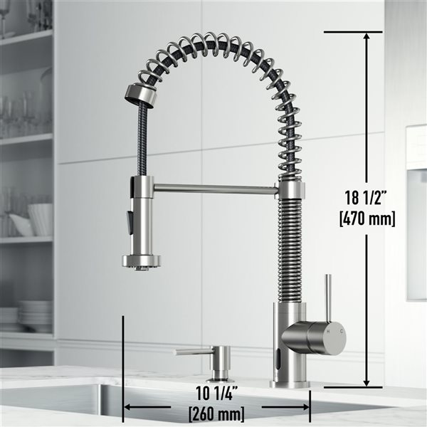 VIGO Edison Stainless Steel 1-Handle Deck Mount Pull-Down Touchless Kitchen Faucet - Soap Dispenser