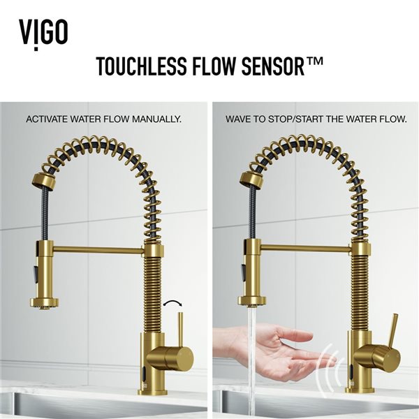 VIGO Edison&nbsp;19-in H Single Handle Pull-Down Sprayer Kitchen Faucet Set with Touchless Sensor - Matte Brushed Gold