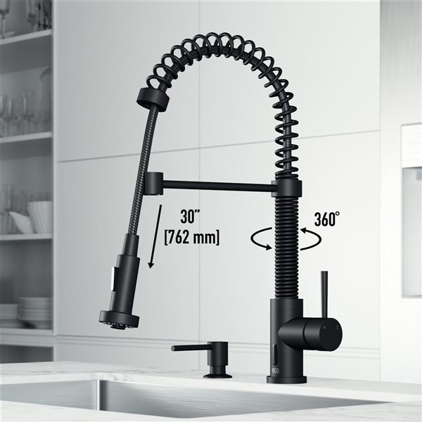 VIGO Edison Matte Black 1-Handle Deck Mount Pull-Down Touchless Kitchen Faucet - Soap Dispenser
