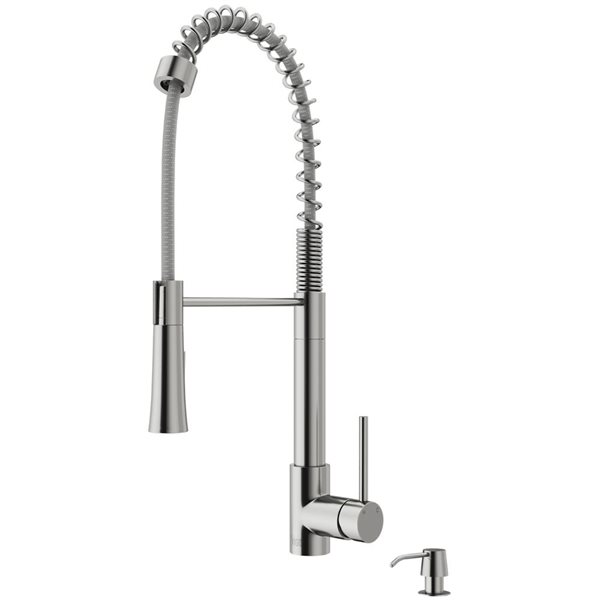 VIGO Laurelton Stainless Steel 1-Handle Deck Mount Pull-Down Kitchen Faucet - Soap Dispenser