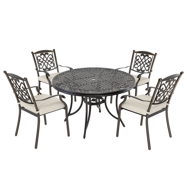 Image of Mondawe | Bronze Frame Patio Dining Set With Off-White Seat Cushions - 5 Piece | Rona